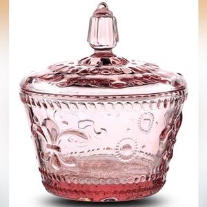 Vintage Fleur De Lis Pink Candy/Trinket Dish with Lid